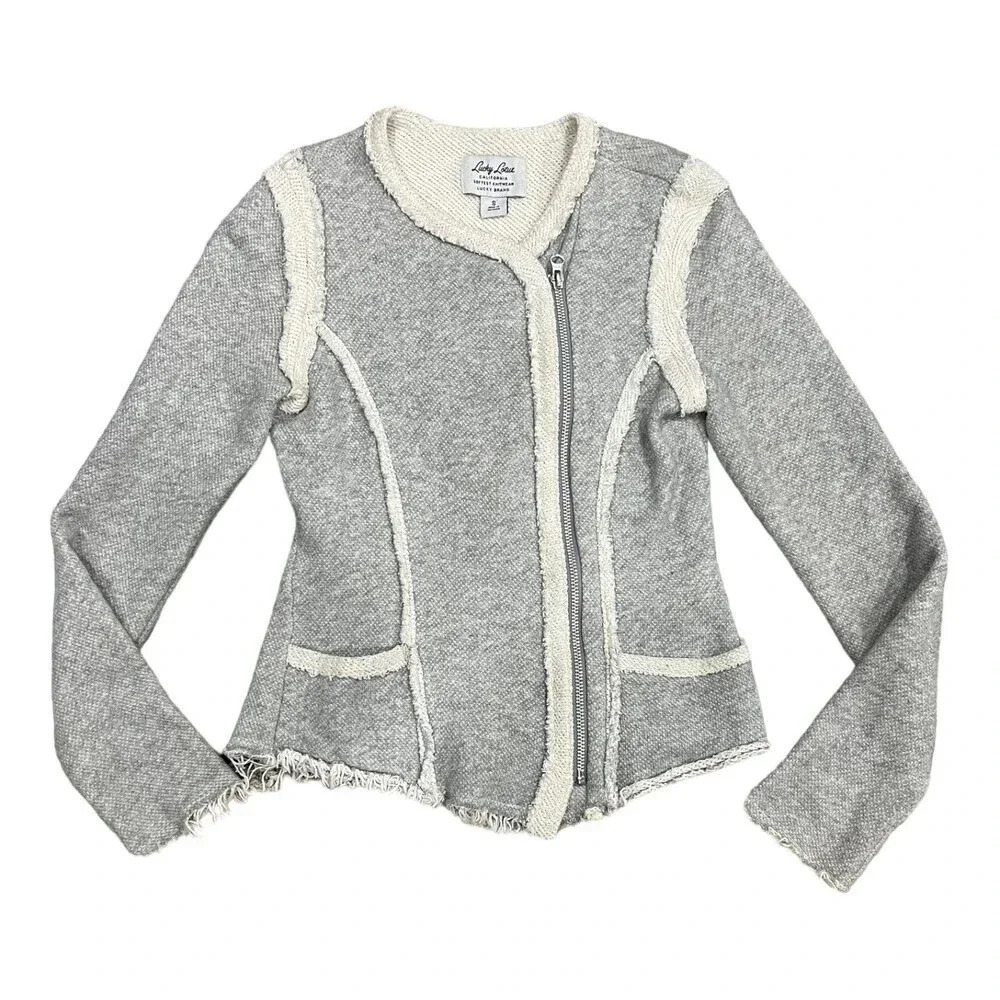 Lucky Lotus by Lucky Brand Gray Raw Hem Knit Jacket S